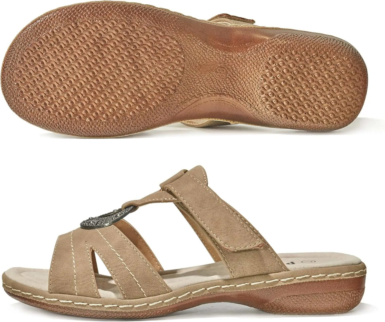 Women's Comfortable Low Wedge Slide Sandals – Dressy Slip-On with Soft Leather, Arch Support, Adjustable Straps & Memory Foam (Orthopedic Friendly)