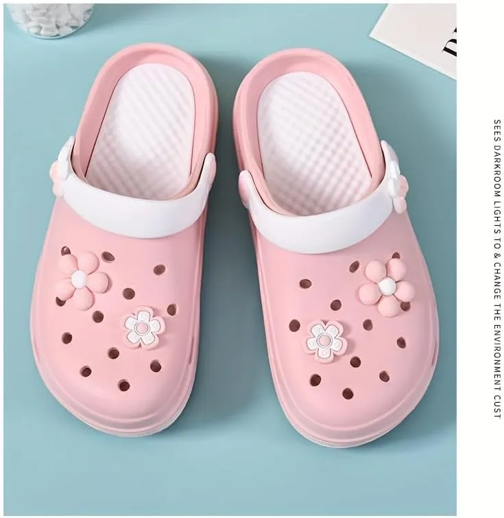 Women's EVA Cartoon DIY Soft Sole Garden Clogs - Cute Decoration Non-Slip Beach Slippers, Breathable, Comfortable & Lightweight for Summer