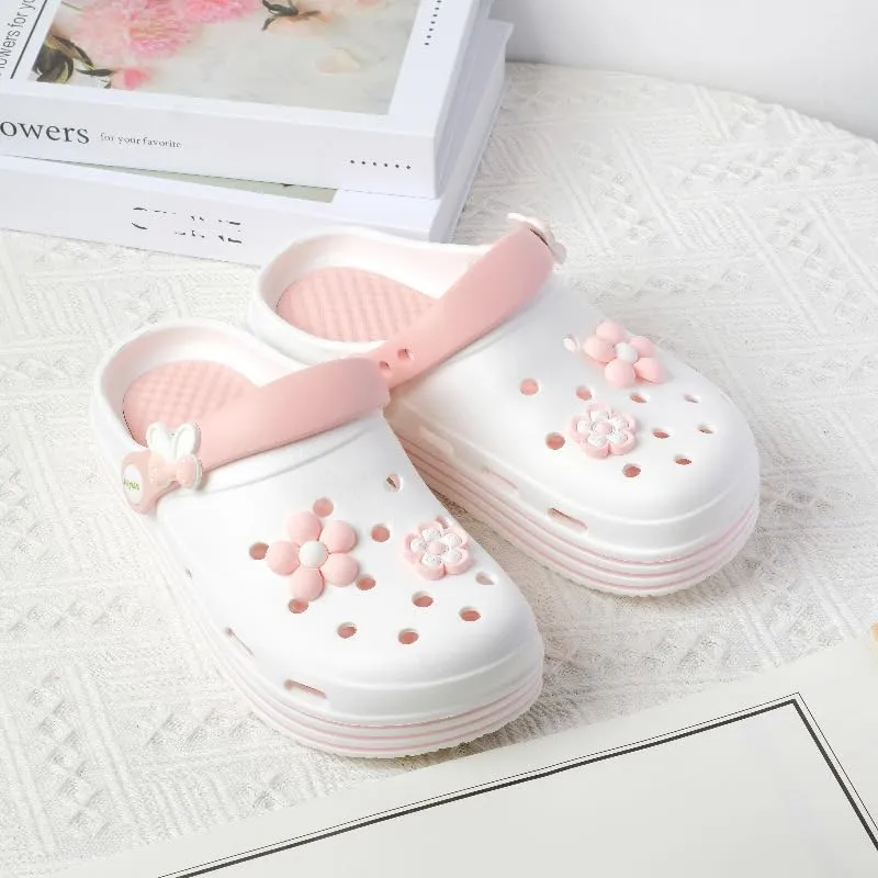 Women's EVA Cartoon DIY Soft Sole Garden Clogs - Cute Decoration Non-Slip Beach Slippers, Breathable, Comfortable & Lightweight for Summer