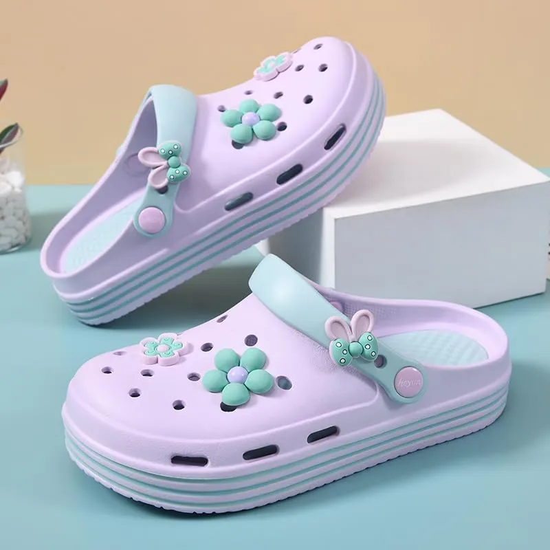 Women's EVA Cartoon DIY Soft Sole Garden Clogs - Cute Decoration Non-Slip Beach Slippers, Breathable, Comfortable & Lightweight for Summer