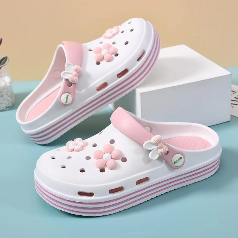 Women's EVA Cartoon DIY Soft Sole Garden Clogs - Cute Decoration Non-Slip Beach Slippers, Breathable, Comfortable & Lightweight for Summer
