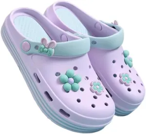 Women's EVA Cartoon DIY Soft Sole Garden Clogs - Cute Decoration Non-Slip Beach Slippers, Breathable, Comfortable & Lightweight for Summer