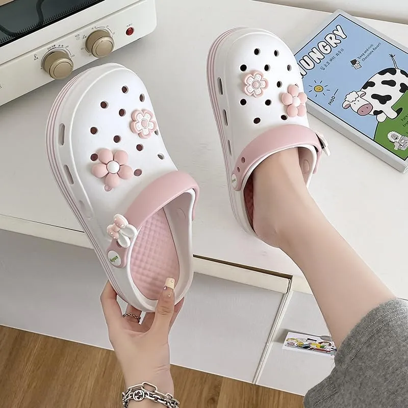 Women's EVA Cartoon DIY Soft Sole Garden Clogs - Cute Decoration Non-Slip Beach Slippers, Breathable, Comfortable & Lightweight for Summer