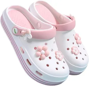 Women's EVA Cartoon DIY Soft Sole Garden Clogs - Cute Decoration Non-Slip Beach Slippers, Breathable, Comfortable & Lightweight for Summer