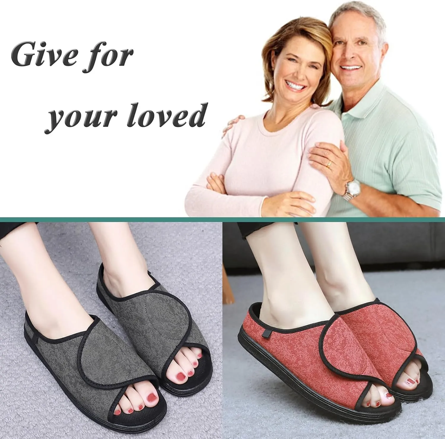 Women's Extra Wide Diabetic Edema Shoes with Adjustable Closures Easy On Off, Elderly Swollen Feet Arthritis Non Slip Orthopedic Slippers