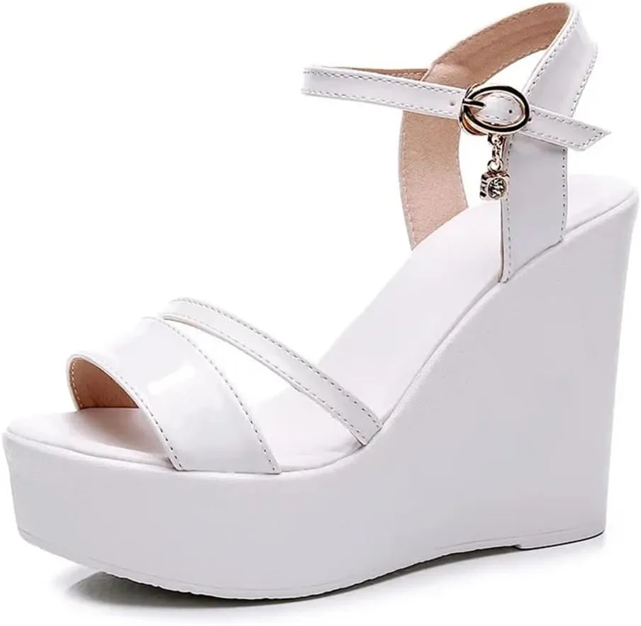 Women's Fashion Leather Wedge Sandals With Ankle Strap 5-8Cm High Heel Open Toe Platform Shoes