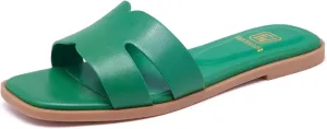 Women's Flat Sandals Dressy Comfortable Slide Sandals Fashion Square Open Toe Slip On Beach Sandals for Summer
