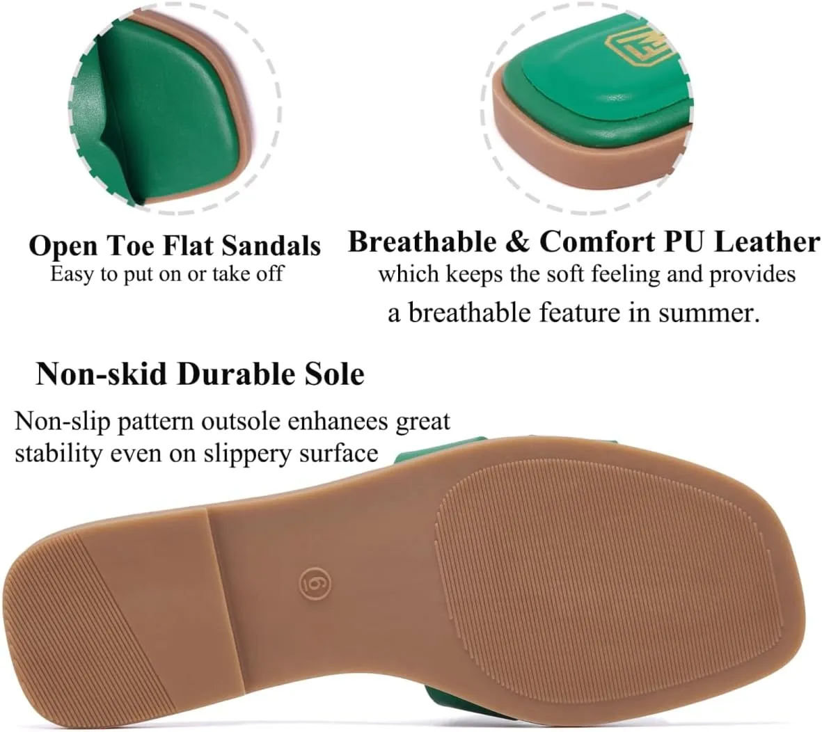 Women's Flat Sandals Dressy Comfortable Slide Sandals Fashion Square Open Toe Slip On Beach Sandals for Summer