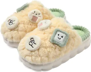 Womens Fuzzy Warm Slipper, Girls Cute Anti-Skid Foam Comfy Cozy Plush House Slippers for Indoor Outdoor