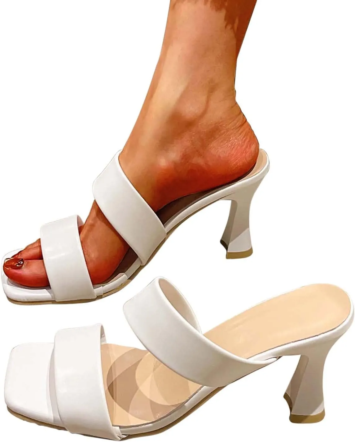 Womens High Heel Shoes Summer Dressy Stilettos Sandals Slip on Elegant Slides Casual Open Toe Peep Slippers