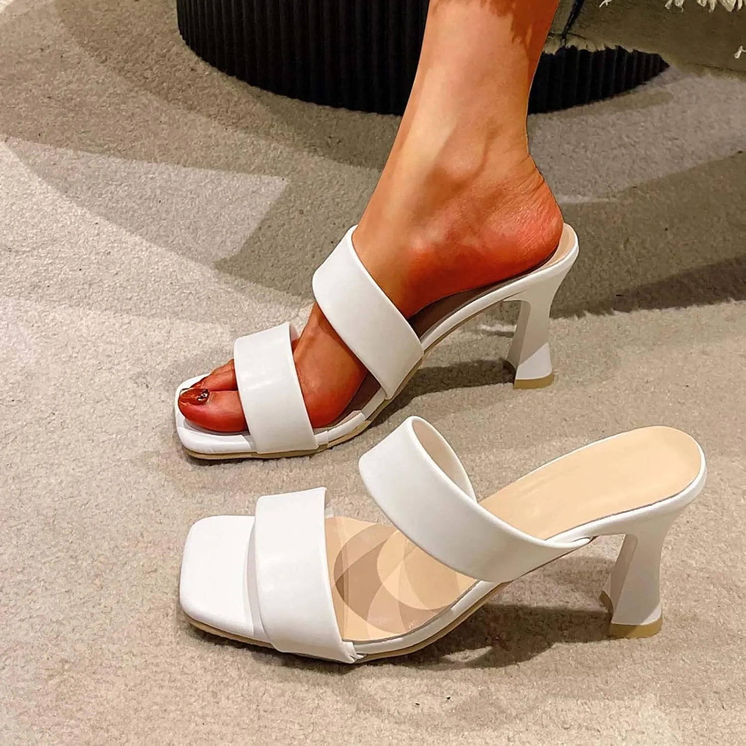 Womens High Heel Shoes Summer Dressy Stilettos Sandals Slip on Elegant Slides Casual Open Toe Peep Slippers