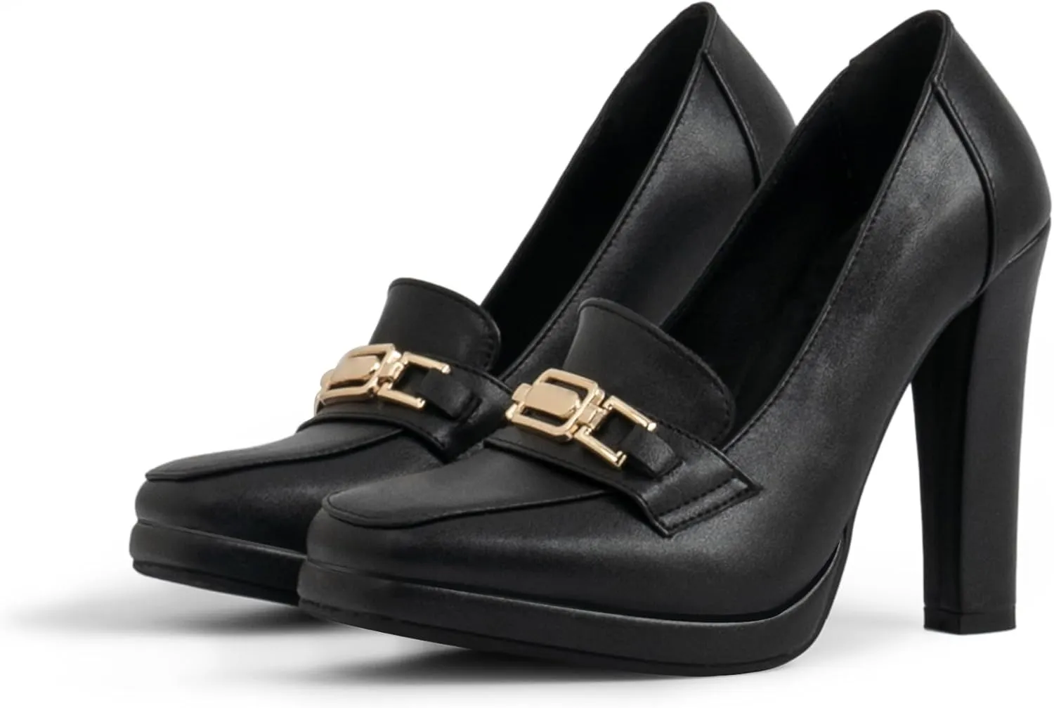 Women's High Heels Dress Shoes Plafrom Closed Toe Slip On Chunky Heels Pumps