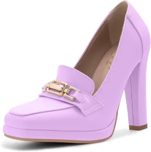 Women's High Heels Dress Shoes Plafrom Closed Toe Slip On Chunky Heels Pumps