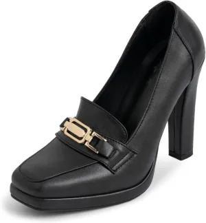Women's High Heels Dress Shoes Plafrom Closed Toe Slip On Chunky Heels Pumps