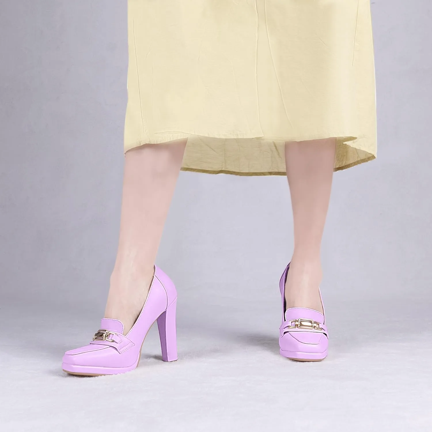 Women's High Heels Dress Shoes Plafrom Closed Toe Slip On Chunky Heels Pumps