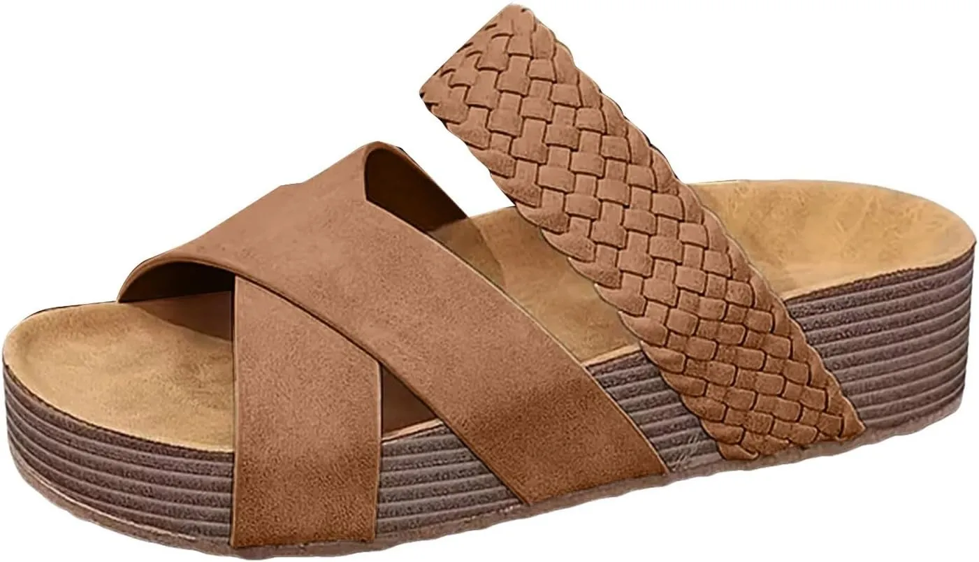 Women's Hollow Wedge Sandals Comfortable Lightweight Cross-strap Woven Texture Beach Slippers Casual Gaiden Slingback Sandal Casual Outings Beach Visits Outdoor Festivals Casual Workplace Shoes