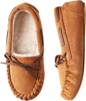 Women's House Slippers Moccasins Slippers Indoor Outdoor Cozy Faux Fur Micro Suede Slip on Loafer House Shoes