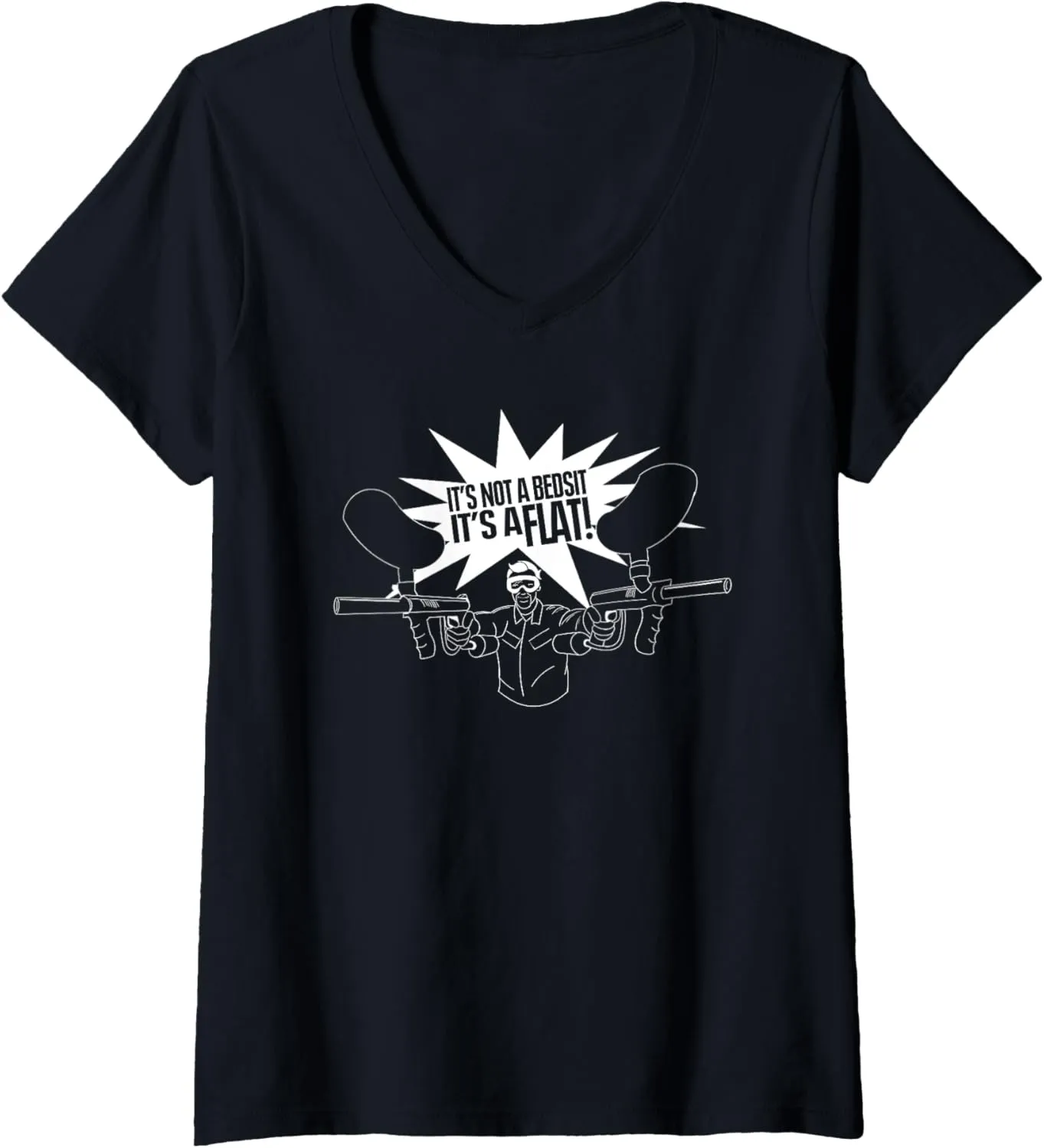 Womens It's Not a Bedsit, Its a Flat - Tim Bisley Quote V-Neck T-Shirt