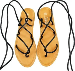 Women's Lace Up Gladiator flat Sandals Strappy Sandal for Women Dress Shoes