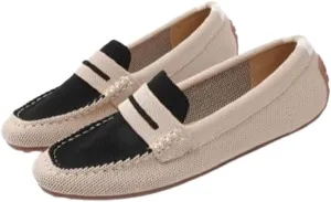 Women’s Lightweight Knit Loafers Driving Loafer, Slip On Flat Boat Shoes Flat Bottom Breathable Loafer Shoes