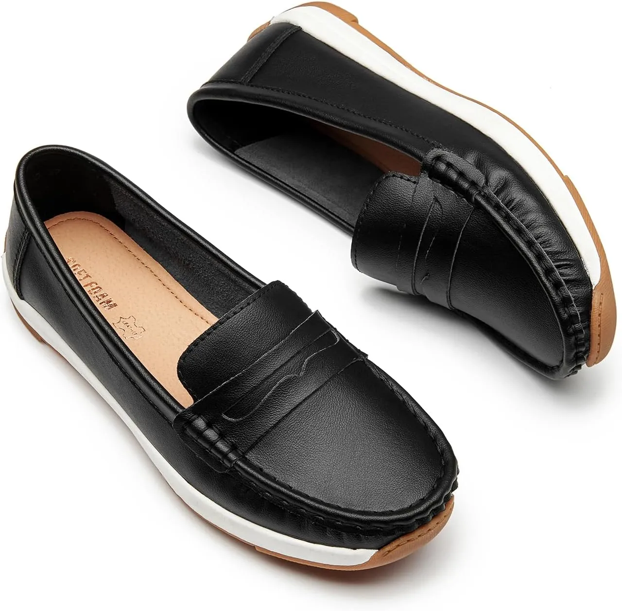 Women's Loafers Moccasin Casual Slip On Flat Shoes Comfortable Leather Driving Loafers Lightweight Nurse Work Shoes