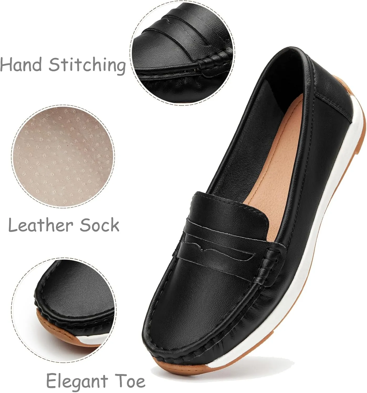Women's Loafers Moccasin Casual Slip On Flat Shoes Comfortable Leather Driving Loafers Lightweight Nurse Work Shoes