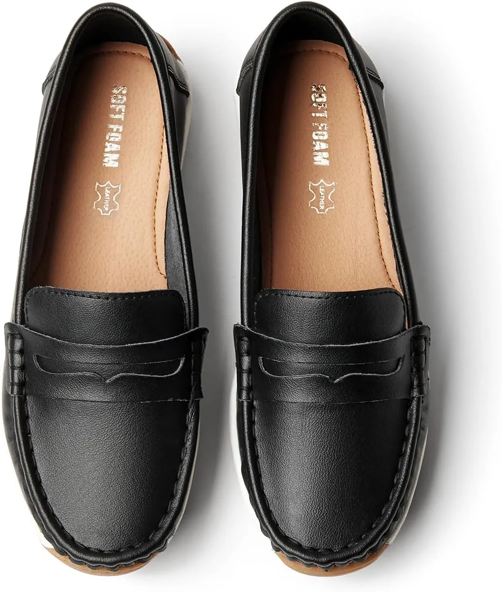 Women's Loafers Moccasin Casual Slip On Flat Shoes Comfortable Leather Driving Loafers Lightweight Nurse Work Shoes