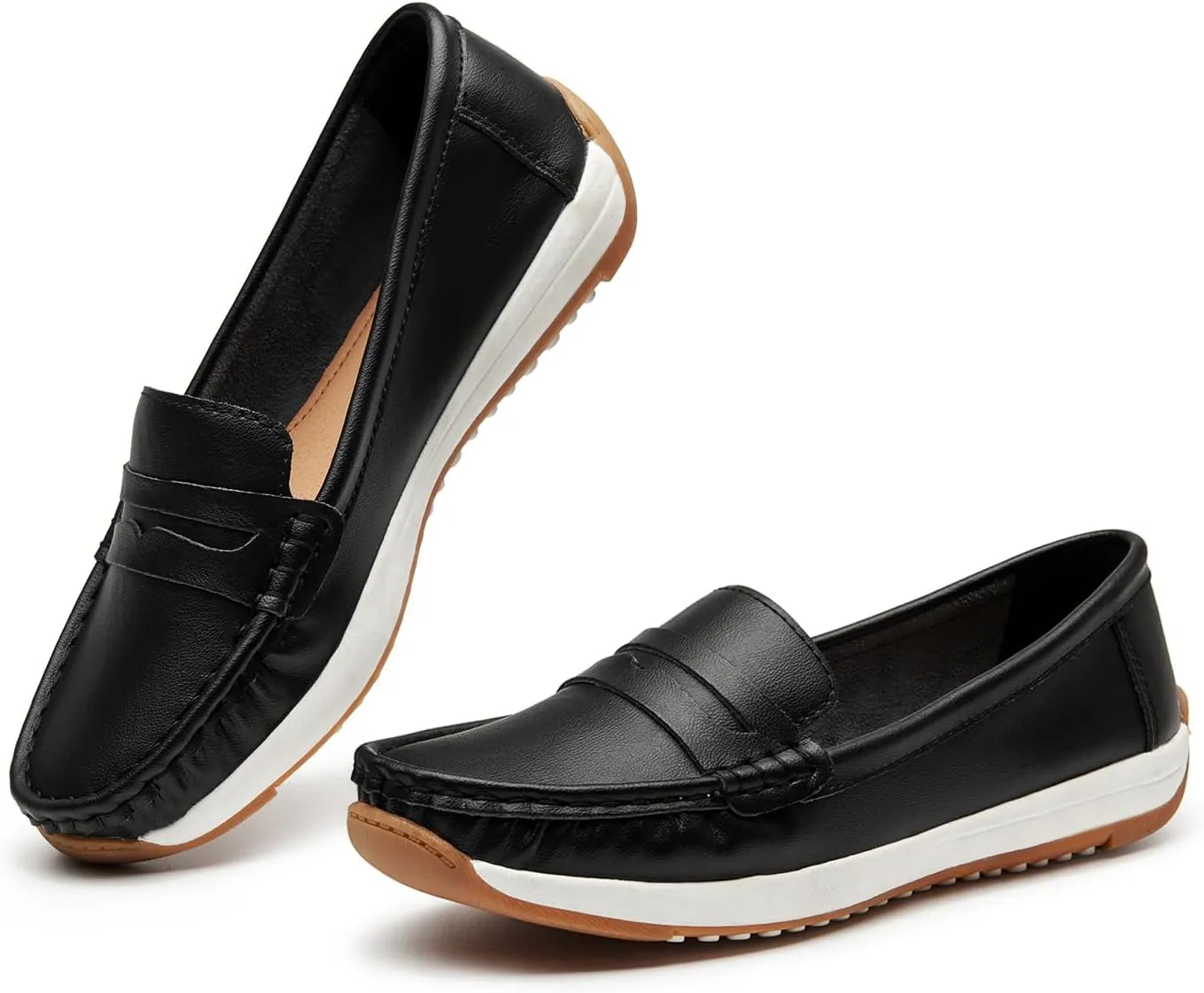 Women's Loafers Moccasin Casual Slip On Flat Shoes Comfortable Leather Driving Loafers Lightweight Nurse Work Shoes