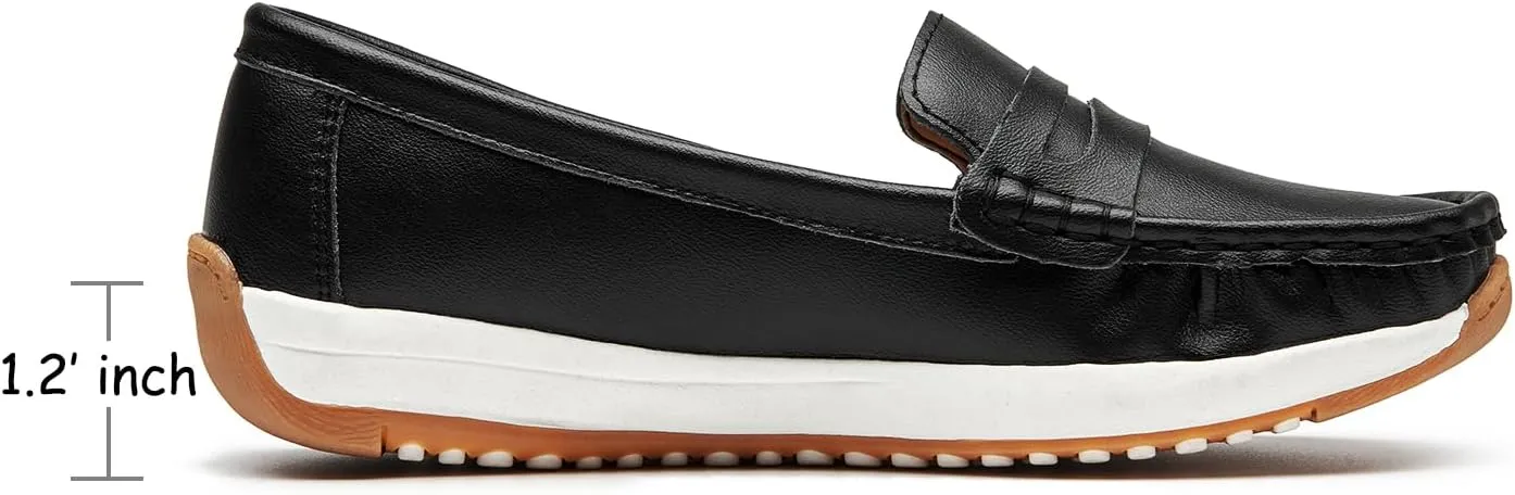 Women's Loafers Moccasin Casual Slip On Flat Shoes Comfortable Leather Driving Loafers Lightweight Nurse Work Shoes
