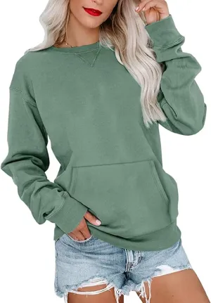 Womens Long Sleeve Sweatshirts Casual Crewneck Cute Pullover Tops Lightweight Sweatshirt with Pocket 2025