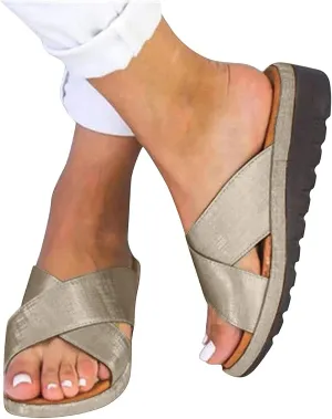 Womens Open Toe Platform Crisscross Sandals Dressy Casual Summer Beach Travel Slipper Comfy Slip On Fashion Slide Sandal
