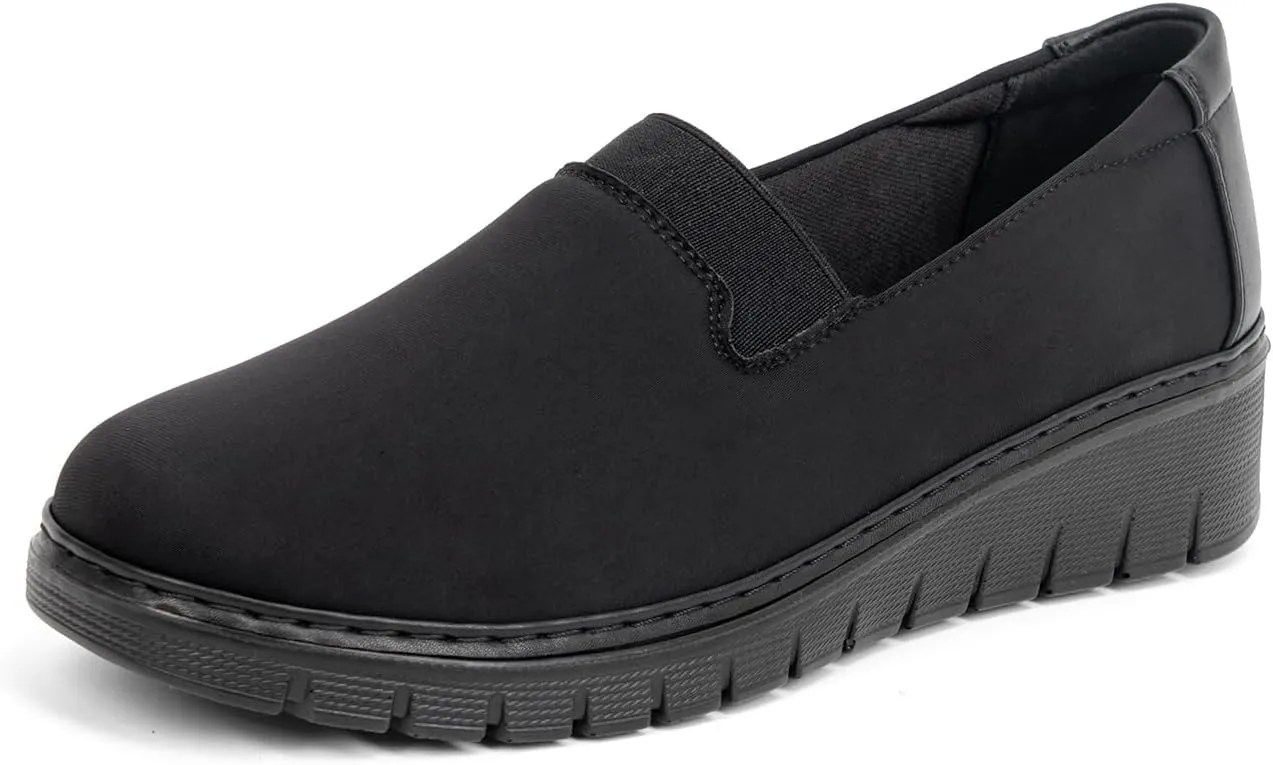 Women’s Orthopedic Loafers Round Toe Comfortable Slip-on Bunions Work Shoes Stretchy Walking Orthotic Shoes with Arch Support