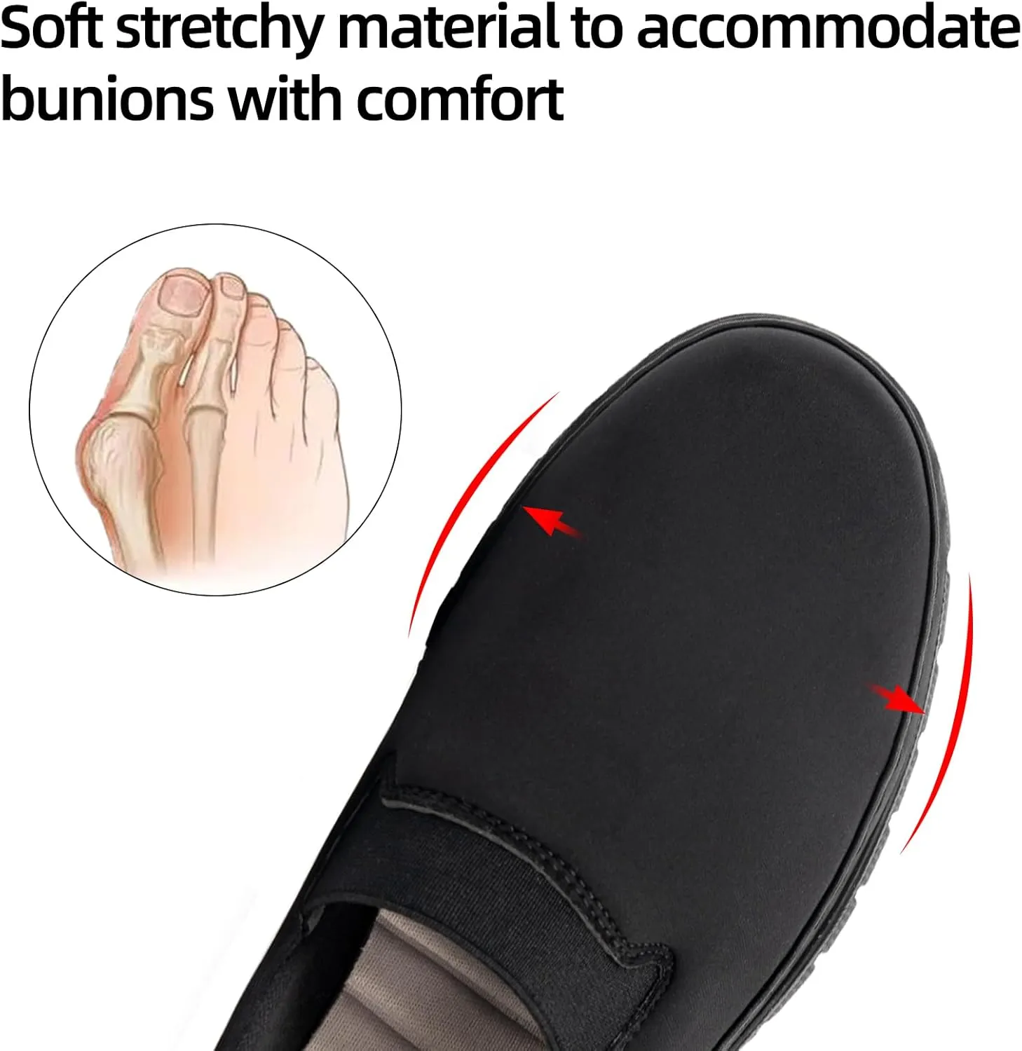 Women’s Orthopedic Loafers Round Toe Comfortable Slip-on Bunions Work Shoes Stretchy Walking Orthotic Shoes with Arch Support