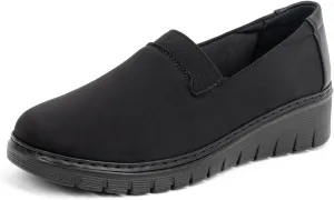 Women’s Orthopedic Loafers Round Toe Comfortable Slip-on Bunions Work Shoes Stretchy Walking Orthotic Shoes with Arch Support
