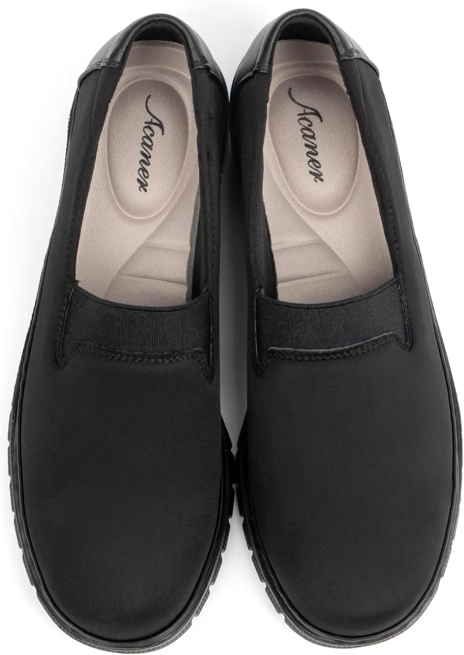 Women’s Orthopedic Loafers Round Toe Comfortable Slip-on Bunions Work Shoes Stretchy Walking Orthotic Shoes with Arch Support
