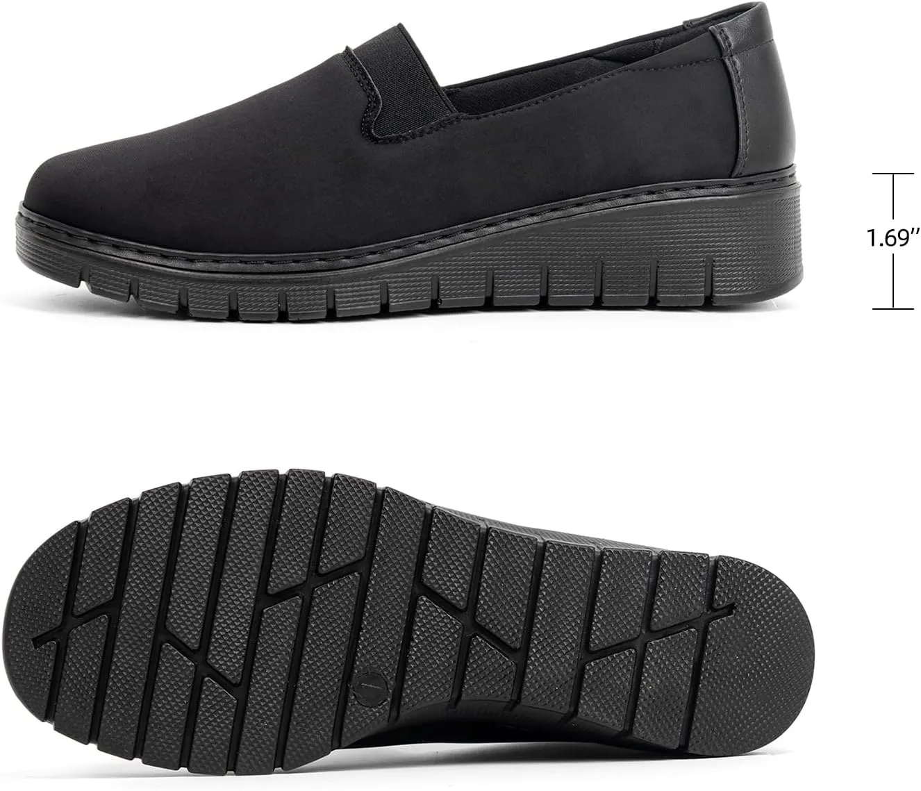 Women’s Orthopedic Loafers Round Toe Comfortable Slip-on Bunions Work Shoes Stretchy Walking Orthotic Shoes with Arch Support