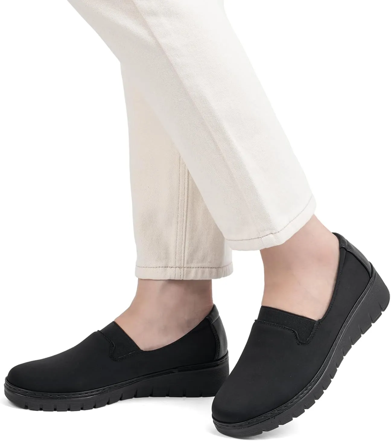 Women’s Orthopedic Loafers Round Toe Comfortable Slip-on Bunions Work Shoes Stretchy Walking Orthotic Shoes with Arch Support