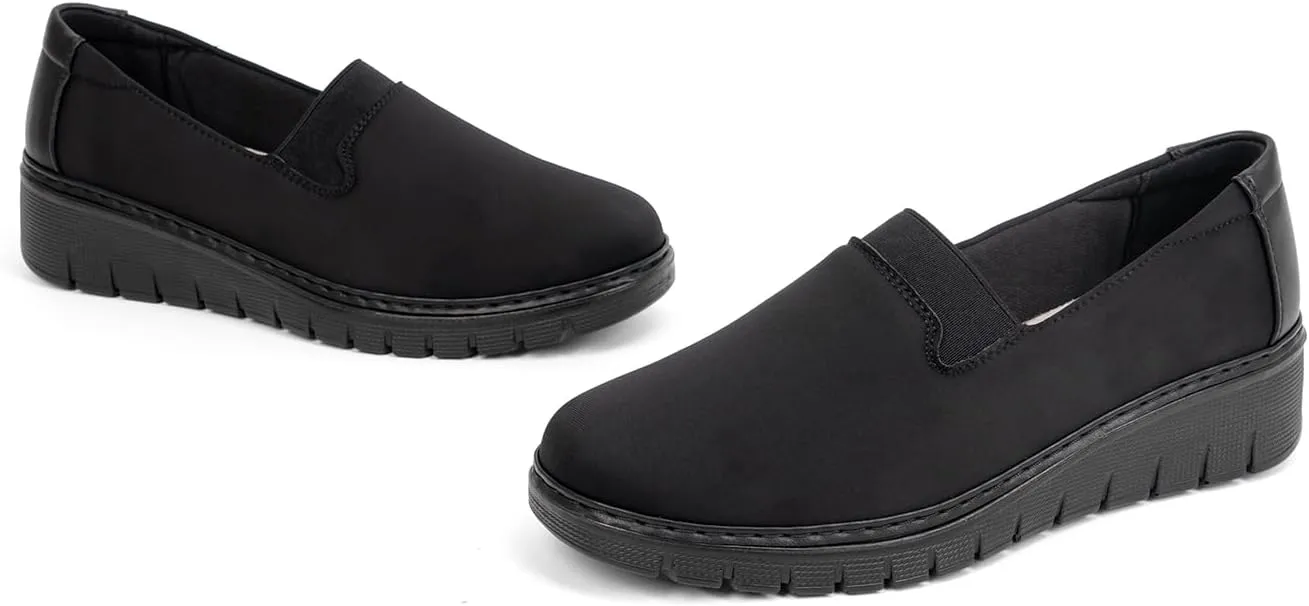 Women’s Orthopedic Loafers Round Toe Comfortable Slip-on Bunions Work Shoes Stretchy Walking Orthotic Shoes with Arch Support