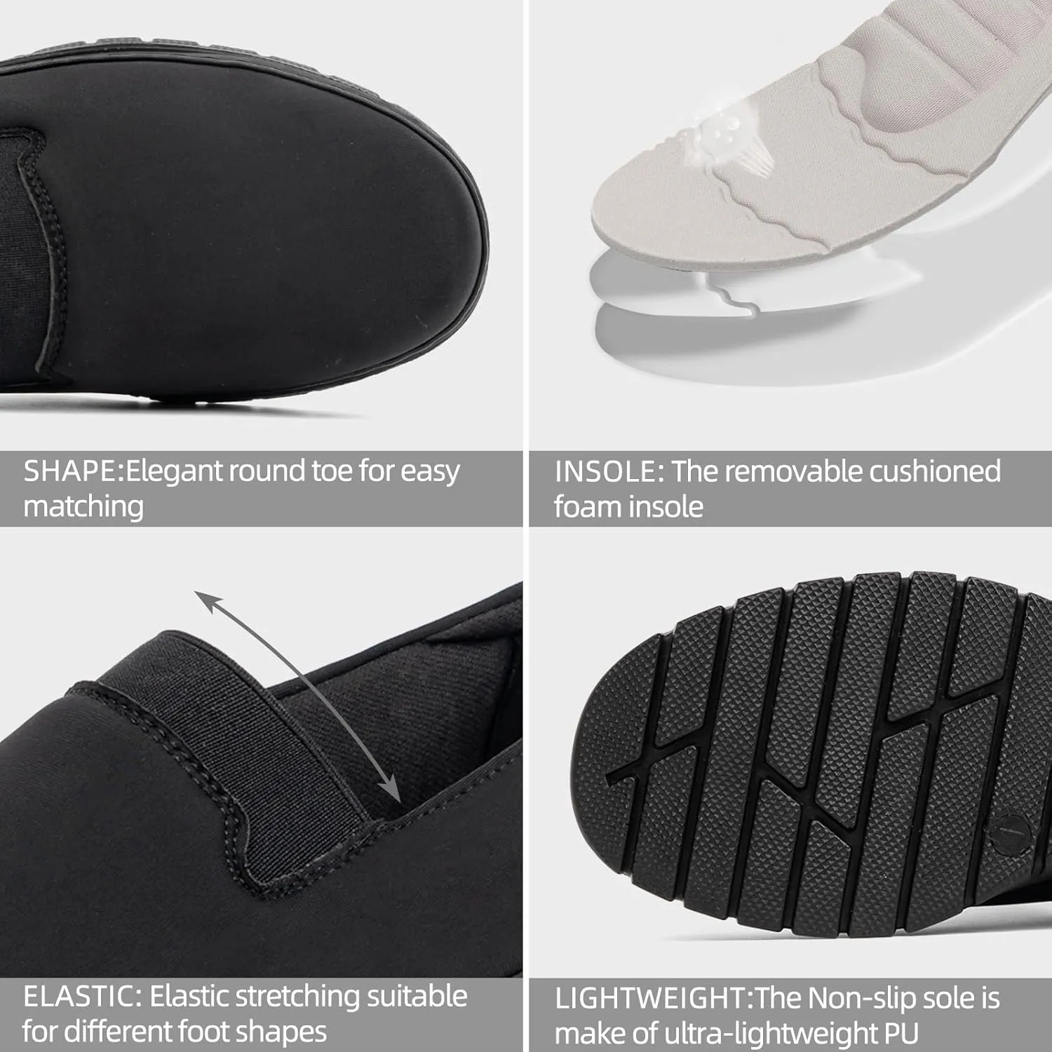 Women’s Orthopedic Loafers Round Toe Comfortable Slip-on Bunions Work Shoes Stretchy Walking Orthotic Shoes with Arch Support