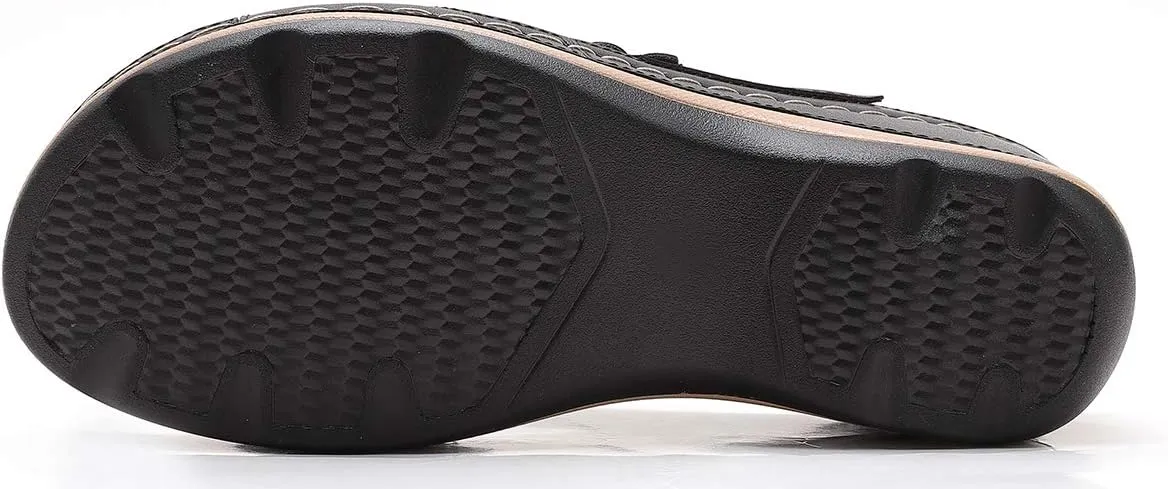 Women's Platform Wedge Comfort Cross Strap Flowers Slide Sandals-Shock Absorbtion Breathable holes Arch Support Footbed Indoors Or Outdoors Slip On