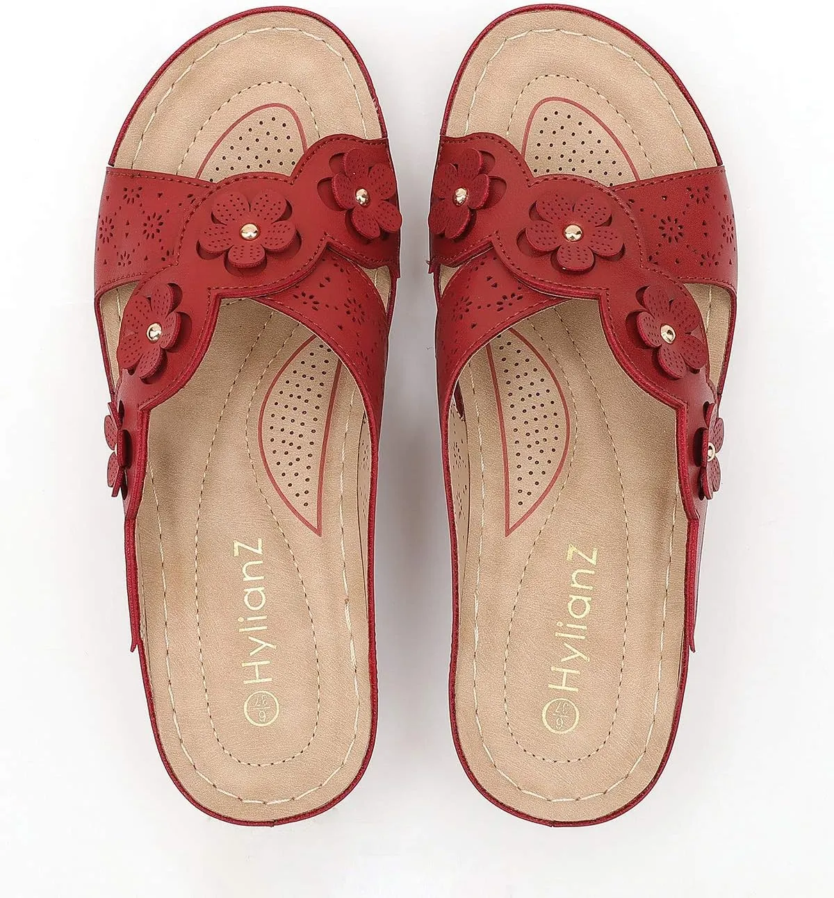 Women's Platform Wedge Comfort Cross Strap Flowers Slide Sandals-Shock Absorbtion Breathable holes Arch Support Footbed Indoors Or Outdoors Slip On