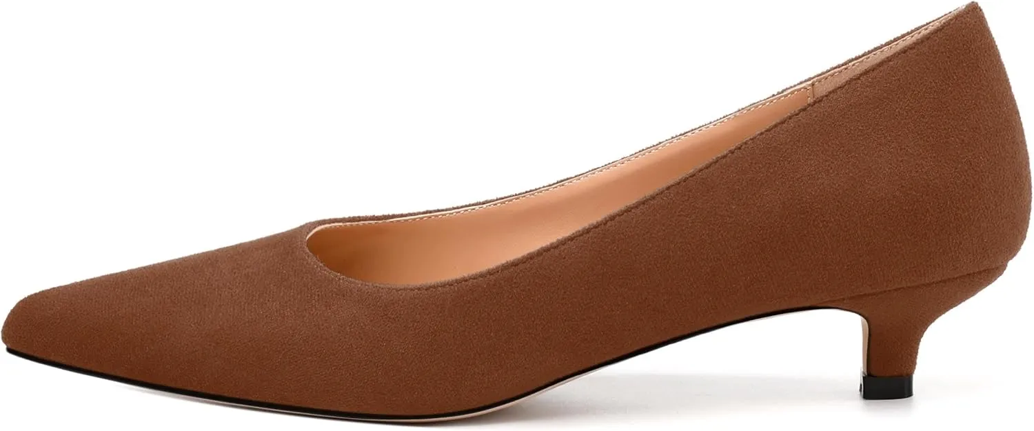 Women's Pumps, Pointed Toe Kitten Heels, Fashion Suede Slip on High Heels for Women 1.3 Inch