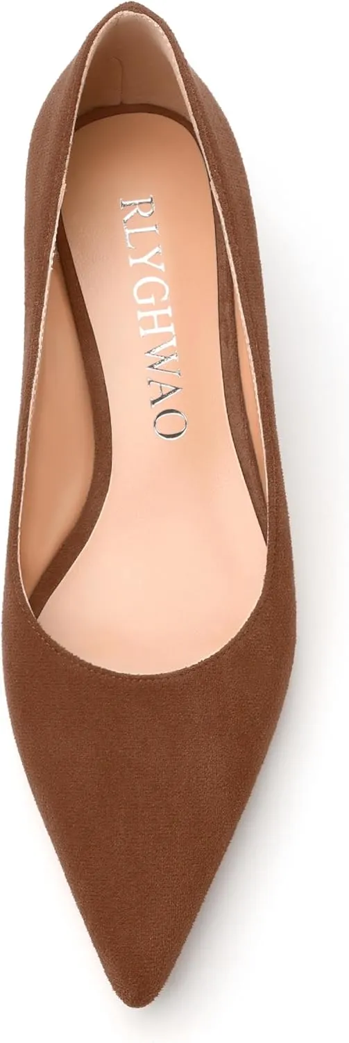 Women's Pumps, Pointed Toe Kitten Heels, Fashion Suede Slip on High Heels for Women 1.3 Inch