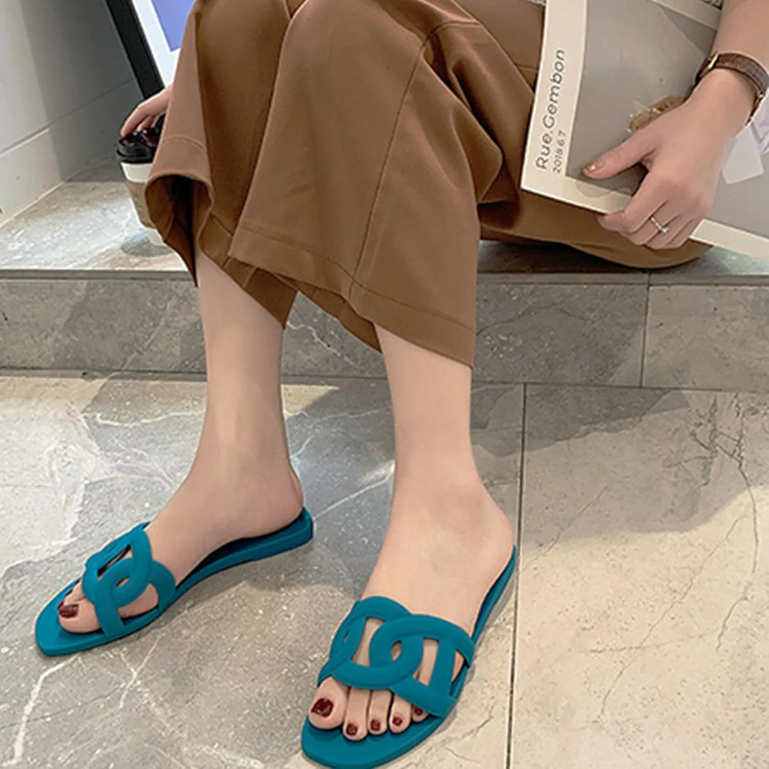 Women's Sandals Summer Slide Sandals Comfy Sandals Fashion Dressy Flat Sandals Slip On Casual Sandals