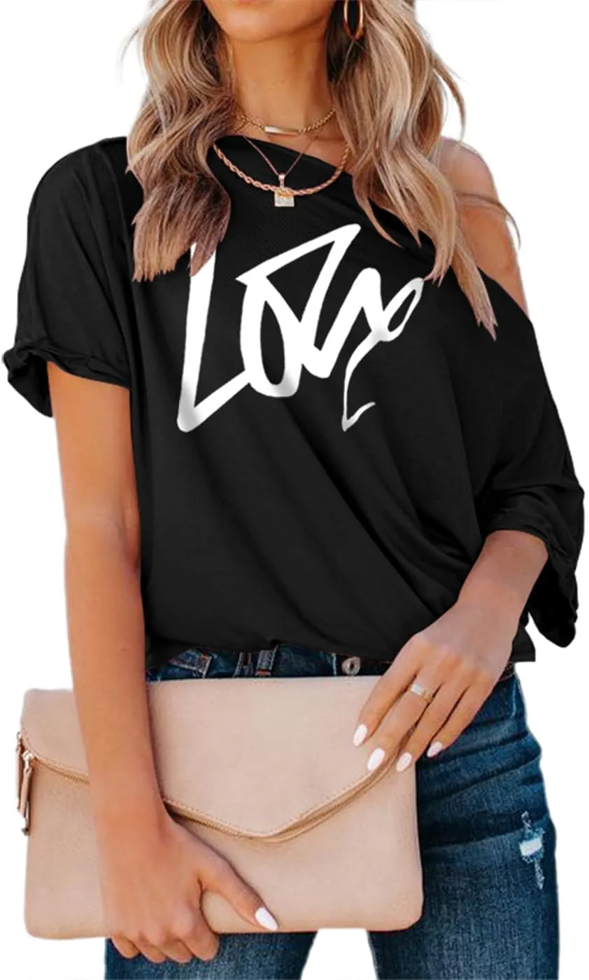 Womens Summer Off The Shoulder Shirts Casual Sexy Short Sleeve Tops Trendy Casual Loose Oversized Blouses Tshirt Tunic