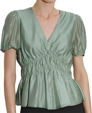 Women's Tops Short Puff Sleeve V Neck Cropped Shirt Casual Lightweight Pullover Blouse Summer