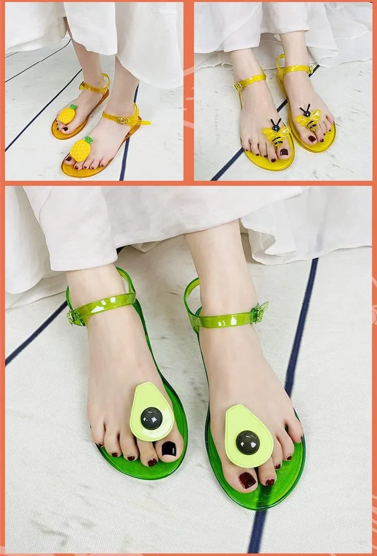 Women's Transparent Fruit Jelly Flat Flip Flops Beach Jelly Sandals Women's Flat Flip Flops Transparent Jelly Sandals (Yellow Lemon,9)