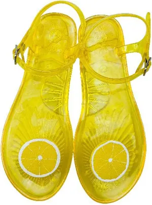 Women's Transparent Fruit Jelly Flat Flip Flops Beach Jelly Sandals Women's Flat Flip Flops Transparent Jelly Sandals (Yellow Lemon,9)