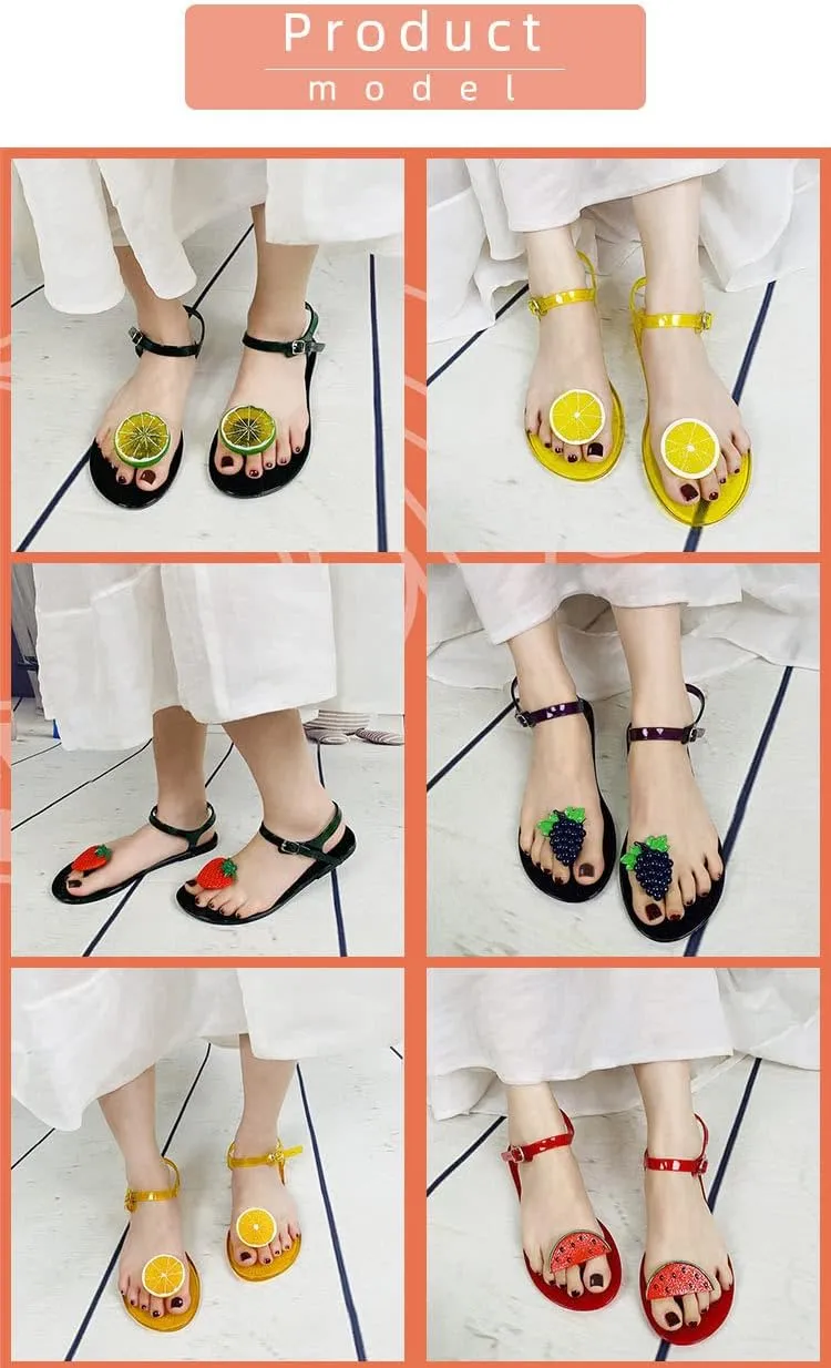 Women's Transparent Fruit Jelly Flat Flip Flops Beach Jelly Sandals Women's Flat Flip Flops Transparent Jelly Sandals (Yellow Lemon,9)