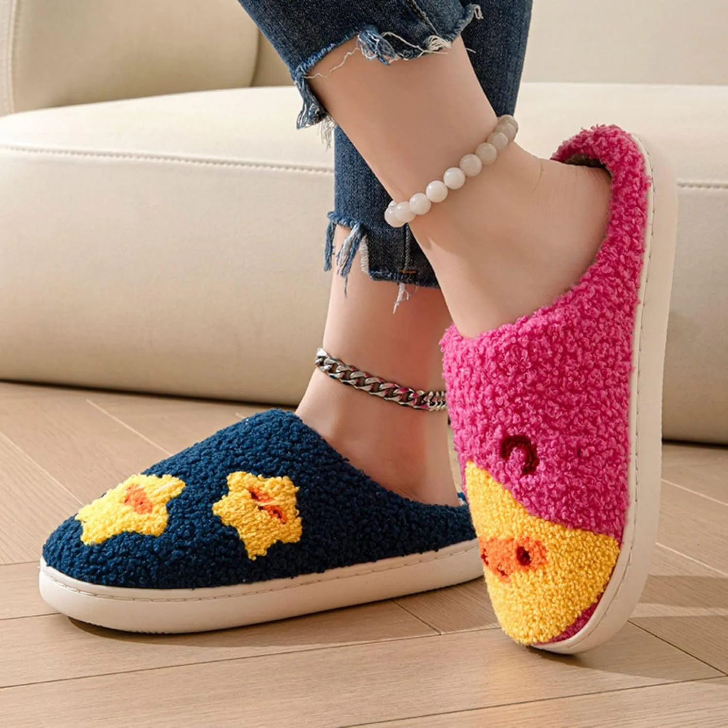 Women's Men's Heart Heart Slippers Strawberry Cherry Mushroom Slippers Evil Eye Slippers Cartoon Animal Cat Slippers Memory Foam Cozy Plush Slippers Couple Indoor Household Slippers